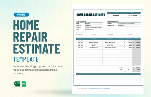 Home Repair Estimate Template Home Repair Estimate Template