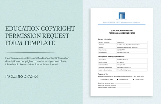 Education Copyright Permission Request Form Template