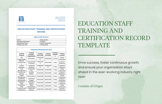 Education Staff Training and Certification Record Template