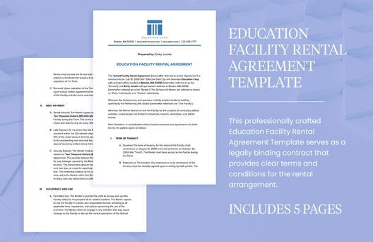 Education Facility Rental Agreement Template