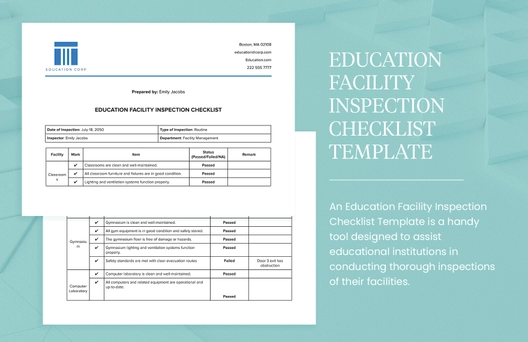 Education Facility Inspection Checklist Template