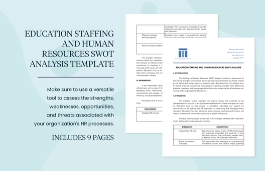 Education Staffing and Human Resources SWOT Analysis Template