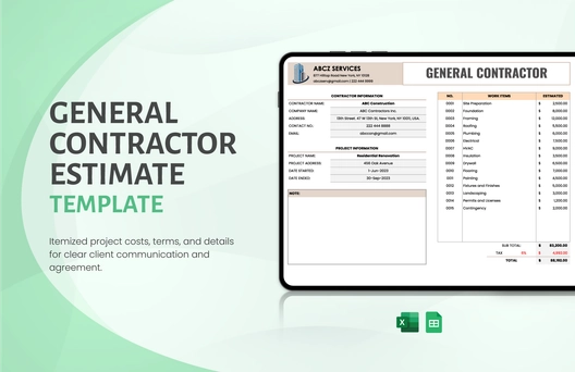 General Contractor Estimate Template