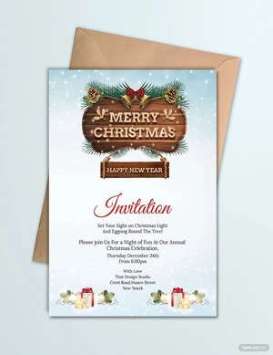 Merry Christmas and New Year party Invitation Template