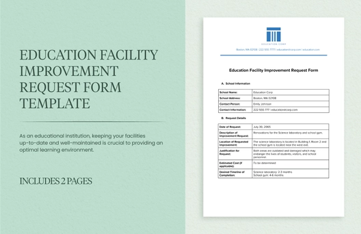 Education Facility Improvement Request Form Template