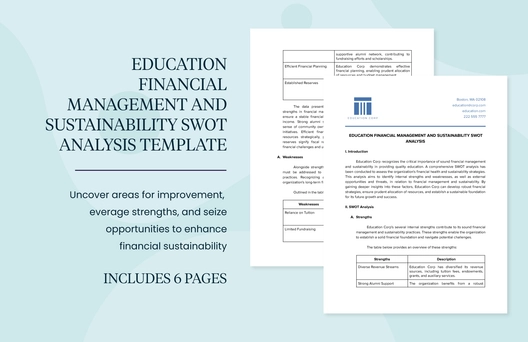Education Financial Management and Sustainability SWOT Analysis Template