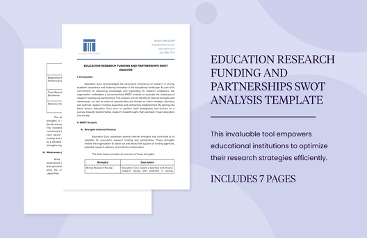Education Research Funding and Partnerships SWOT Analysis Template