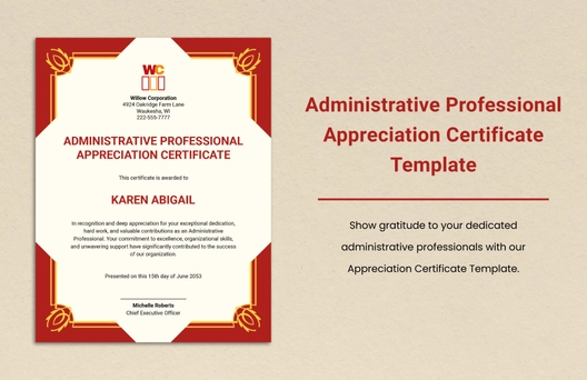 Administrative Professional Appreciation Certificate Template