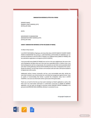 Immigration Reference Letter for a Friend Immigration Reference Letter for a Friend