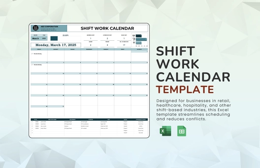 Shift Work Calendar Template