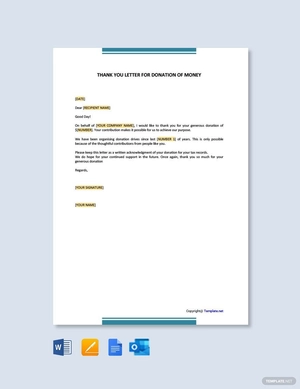 Thank You Letter for Donation of Money Thank You Letter for Donation of Money