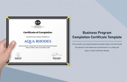 Business Program Completion Certificate Template