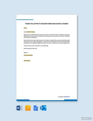 Thank You Letter to Teacher from High School Student