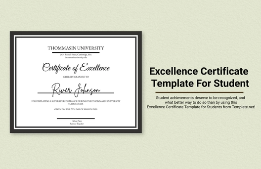 Excellence Certificate Template For Student