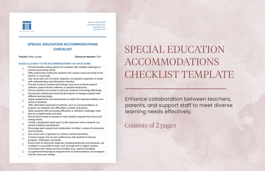 Special Education Accommodations Checklist Template Special Education Accommodations Checklist Template