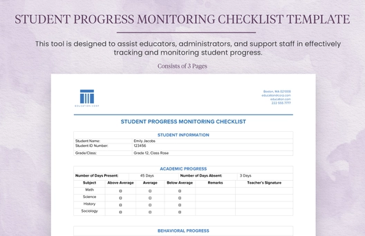 Student Progress Monitoring Checklist Template