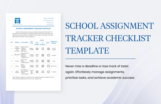 School Assignment Tracker Checklist Template
