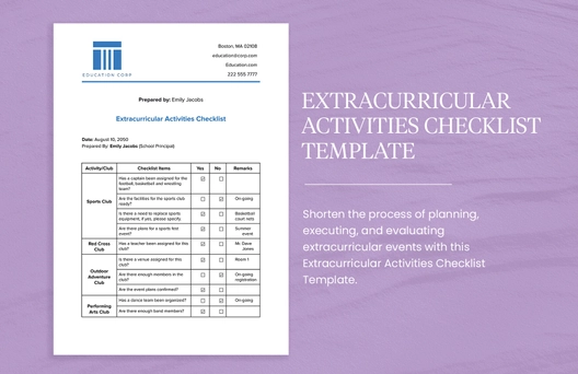 Extracurricular Activities Checklist Template