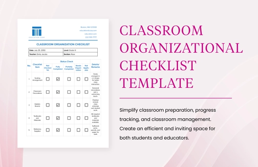Classroom Organization Checklist Template