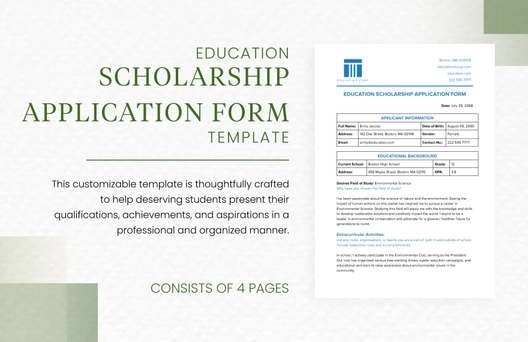 Education Scholarship Application Form Template