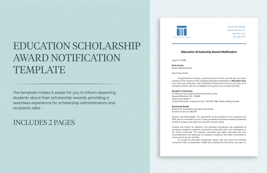 Education Scholarship Award Notification Template