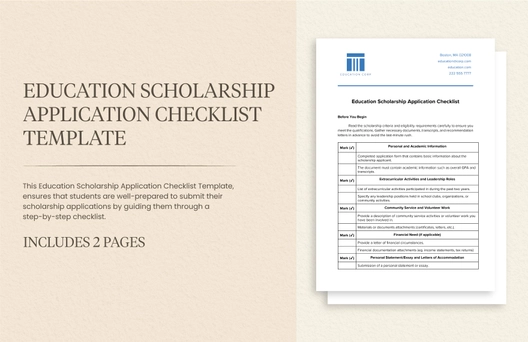 Education Scholarship Application Checklist Template