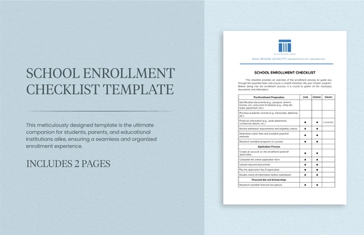 School Enrollment Checklist Template