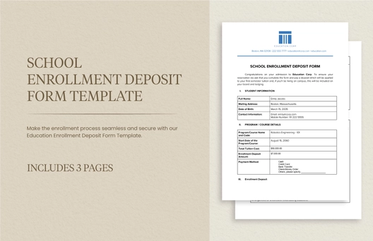 School Enrollment Deposit Form Template
