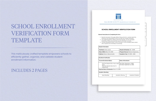School Enrollment Verification Form Template