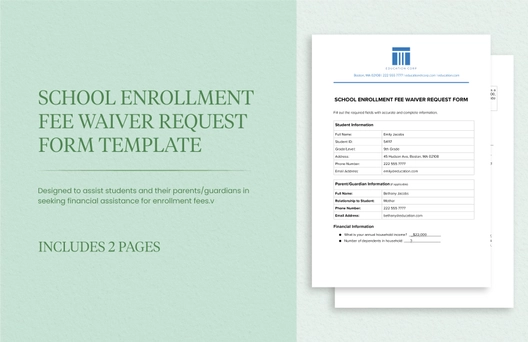 School Enrollment Fee Waiver Request Form Template