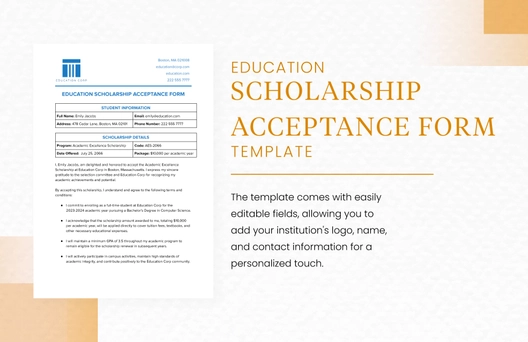 Education Scholarship Acceptance Form Template
