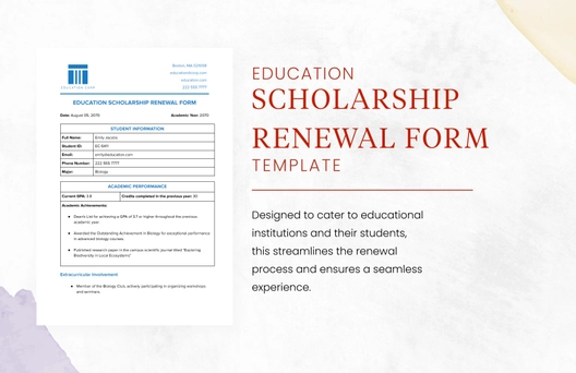 Education Scholarship Renewal Form Template