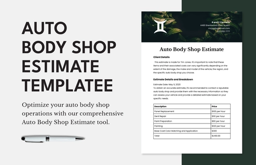 Auto Body Shop Estimate Template Auto Body Shop Estimate Template