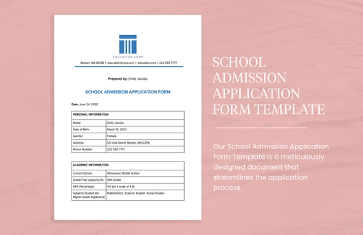 School Admission Application Form Template