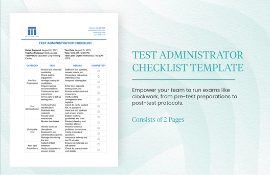 Test Administrator Checklist Template