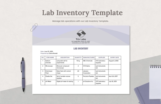 Lab Inventory Template