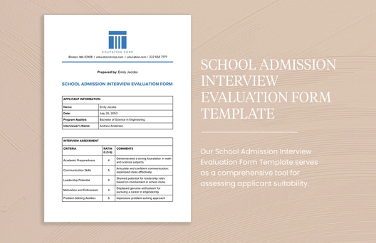 School Admission Interview Evaluation Form Template