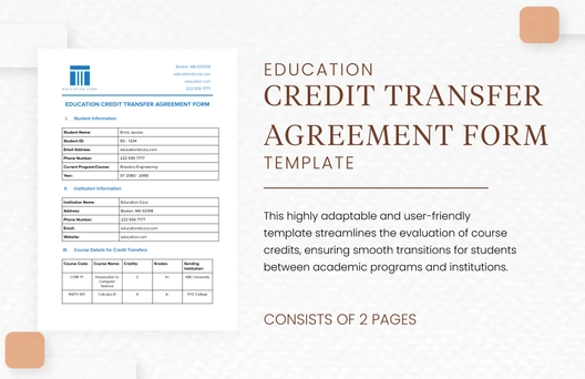 Education Credit Transfer Agreement Form Template
