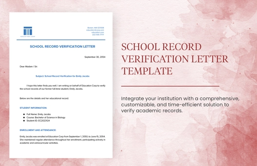 School Record Verification Letter Template
