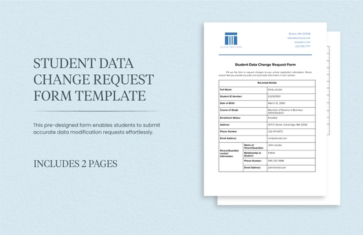 Student Data Change Request Form Template
