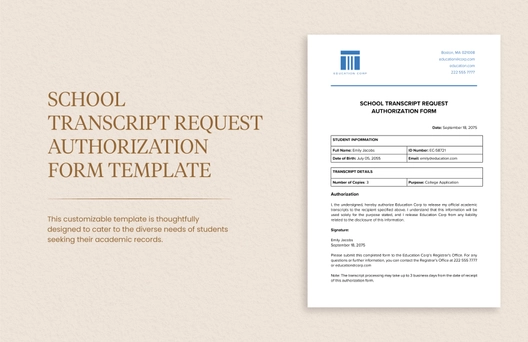 School Transcript Request Authorization Form Template