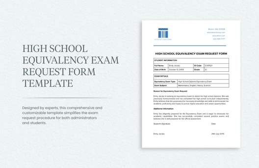 High School Equivalency Exam Request Form Template