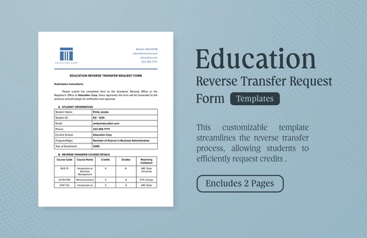 Education  Reverse Transfer Request Form Template