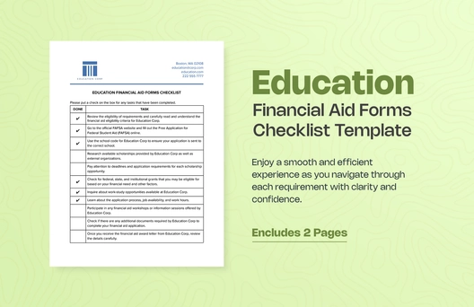 Education Financial Aid Forms Checklist Template