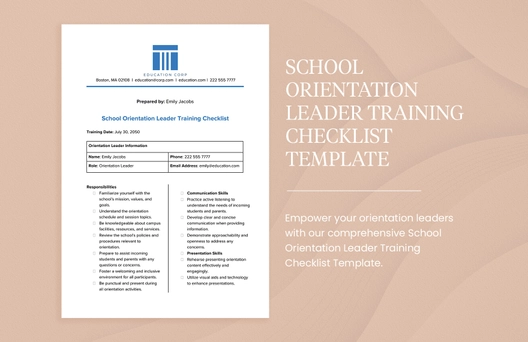 School Orientation Leader Training Checklist Template