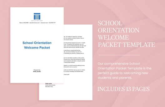 School Orientation Welcome Packet Template School Orientation Welcome Packet Template