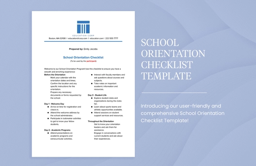 School Orientation Checklist Template