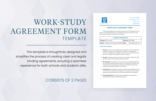 Work-Study Agreement Form Template