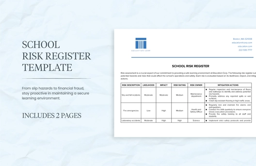 School Risk Register Template