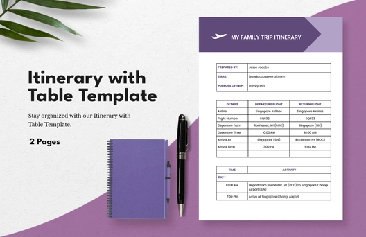 Itinerary with Table Template